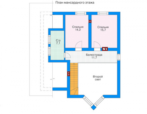 План мансардного этажа дома 71-02